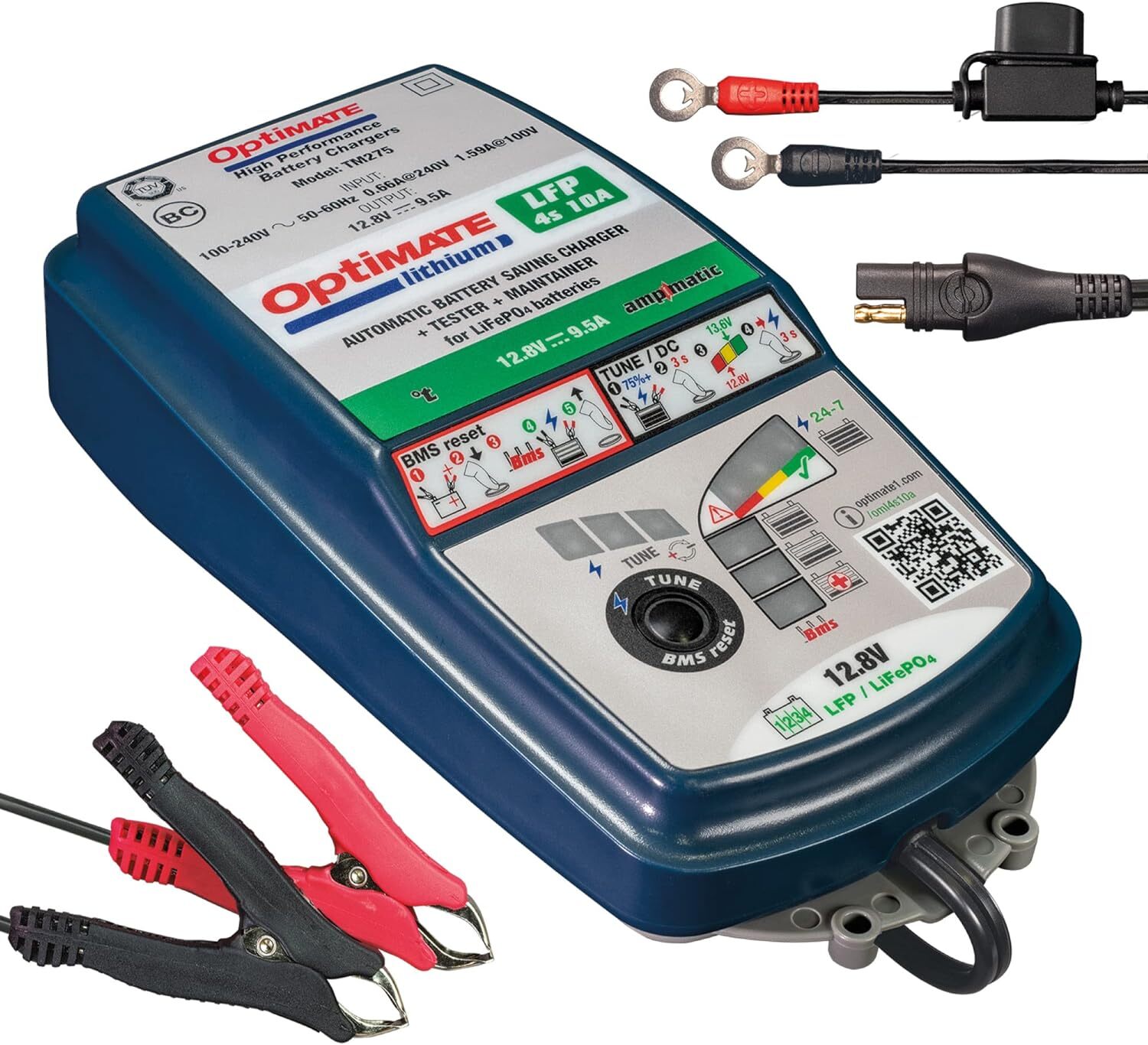 Tecmate Optimate Lithium 4s 10A, TM-275v2, 10-Step 12.8V 10A