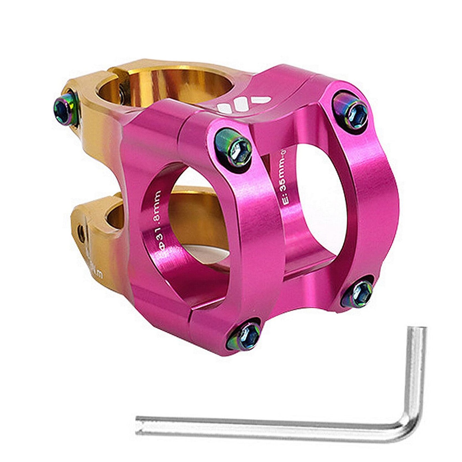 Bike Stem, Aluminum Alloy MTB Stem, Mountain Pink and Gold 0° 31.8x28.6x35mm