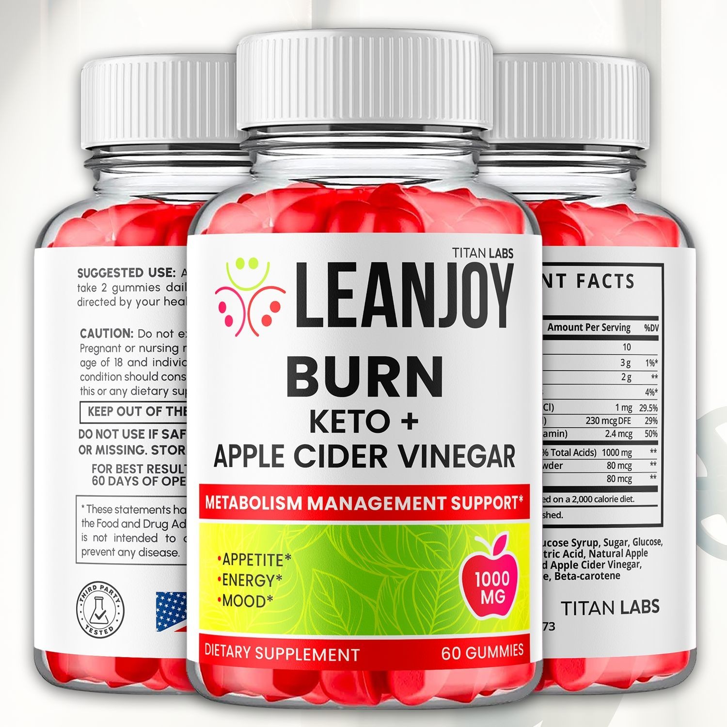 (1 Pack) Leanjoy ACV Keto Gummys Advanced 1000MG Lean joy Supplement 60 Gummies