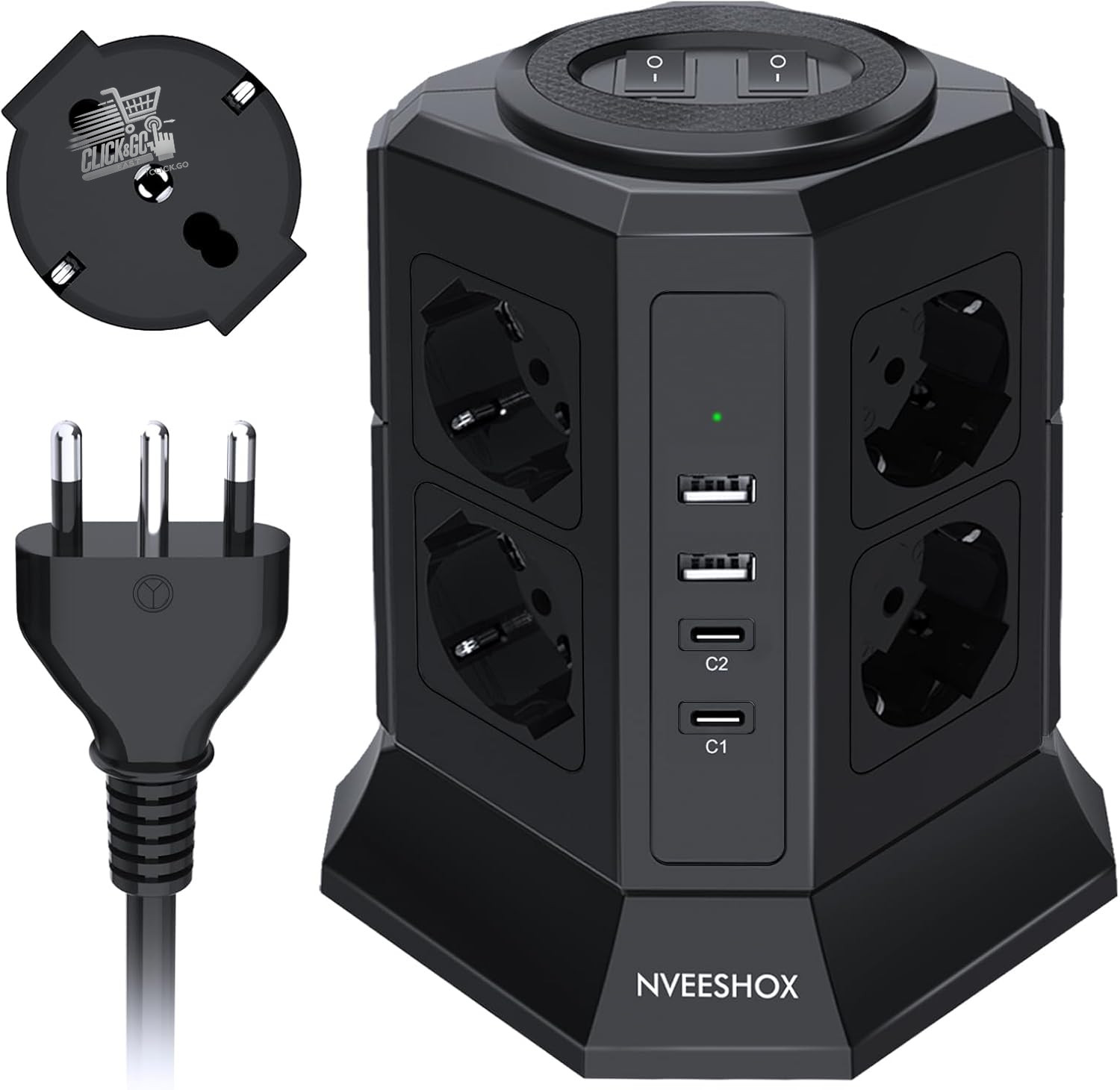 Multi-outlet slipper with 8 universal sockets Schuko slipper (4000W 10/16A) & 2 USB