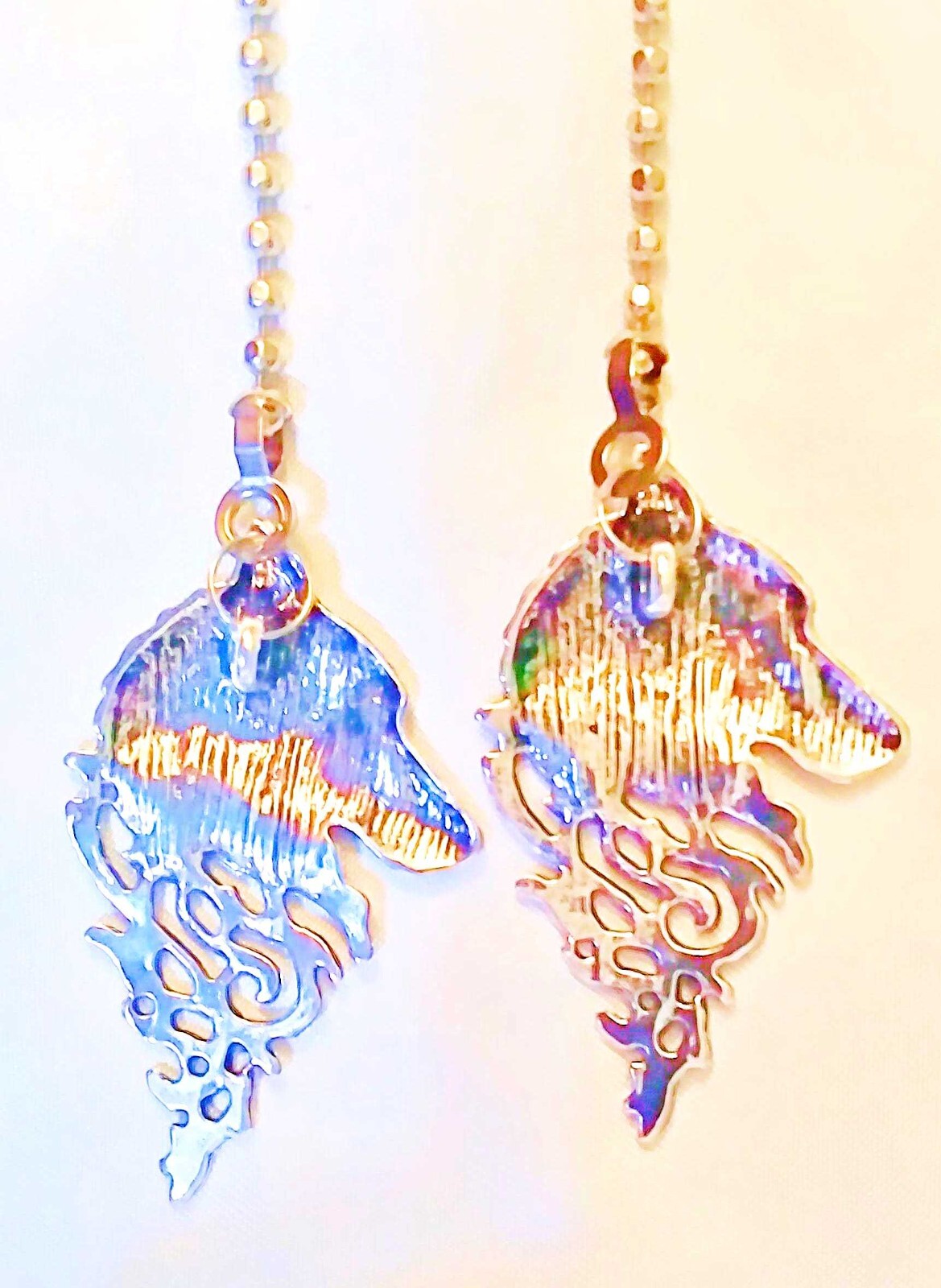 Set of Two ~ WOLF HEAD Design Silver-Tone Metal ~ Ceiling Fan Pulls