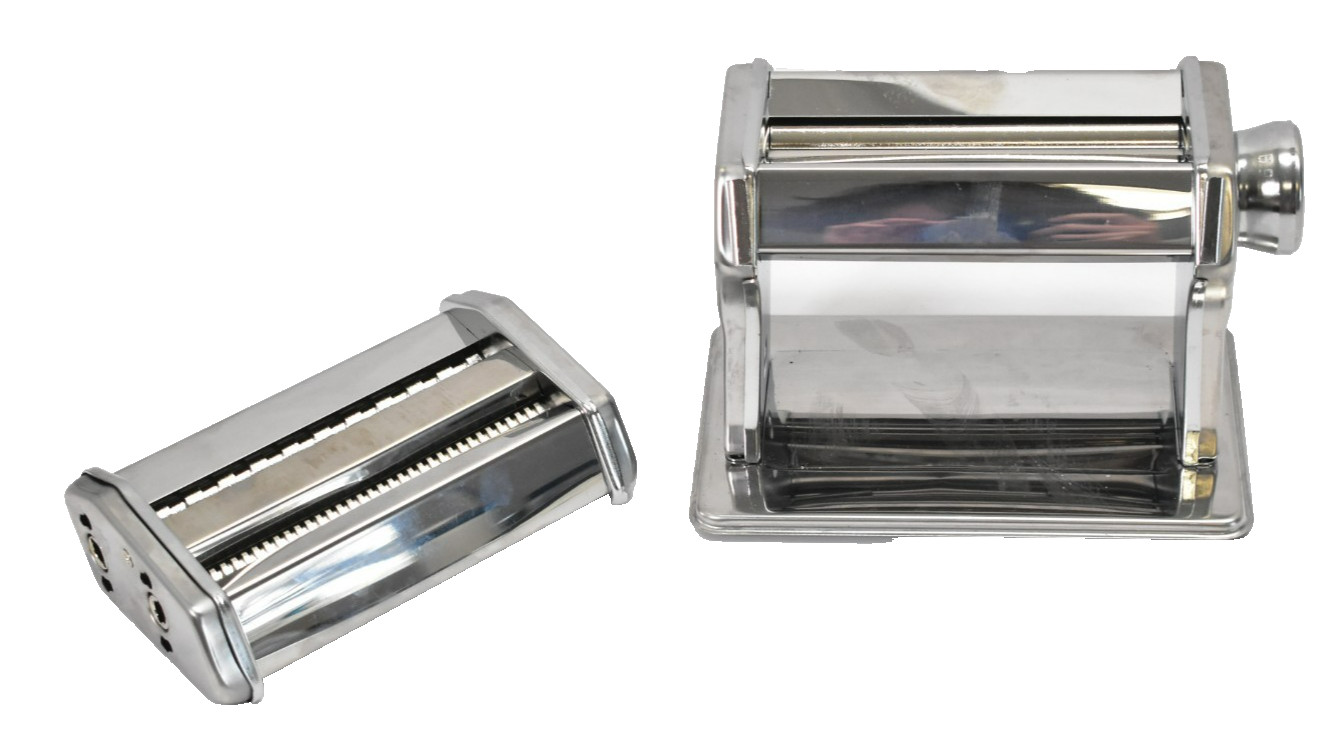 Pasta Machine Manual Hand Press Noodle Maker w Attachment Silver Chrome