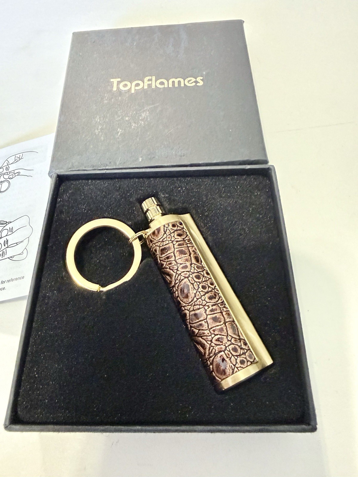 TopFlames Permanent Match Fire Starter Keychain Gold Camping Hiking Backpacking
