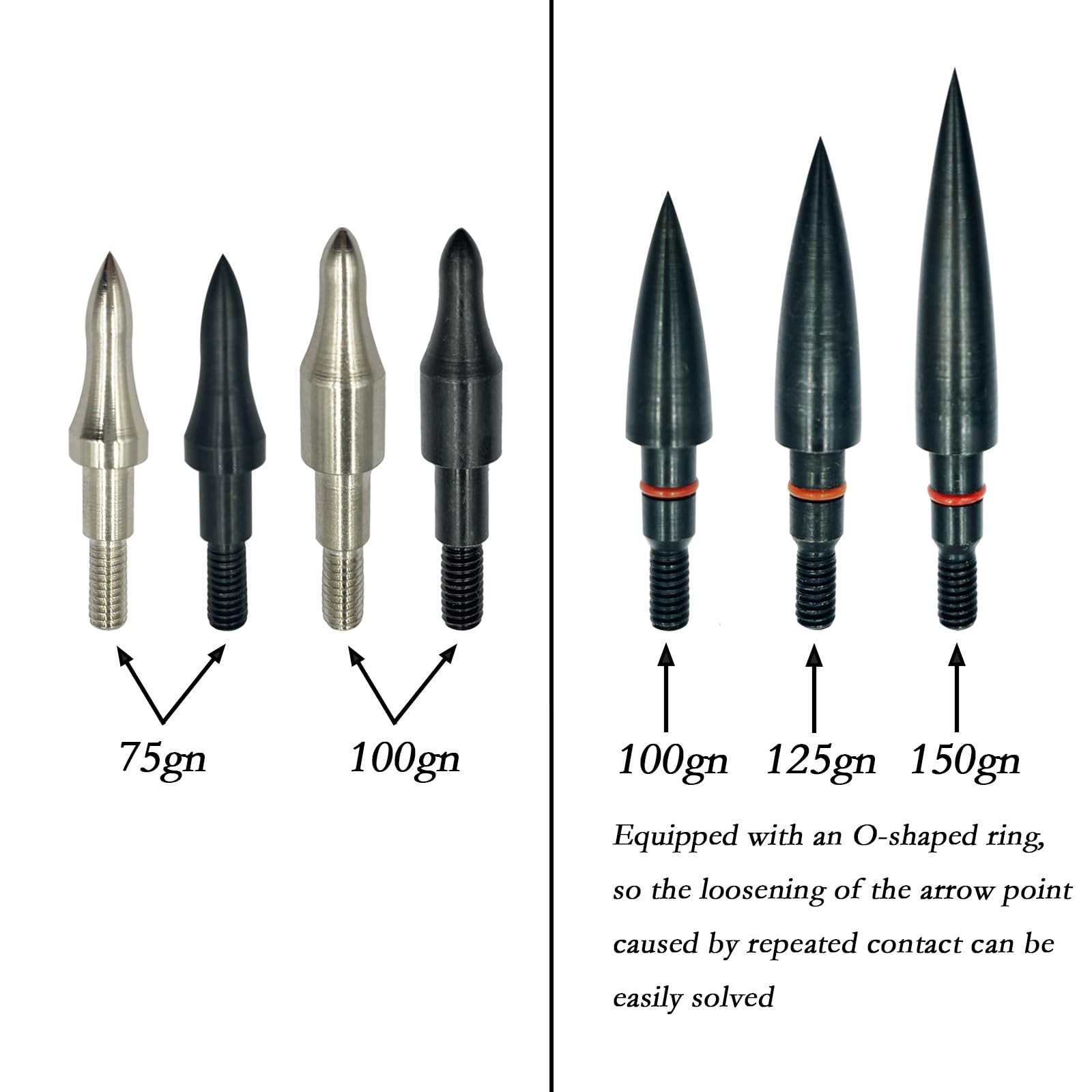 Archery Points 75/100/125/150 Grains - 12pcs 100 grain silver points