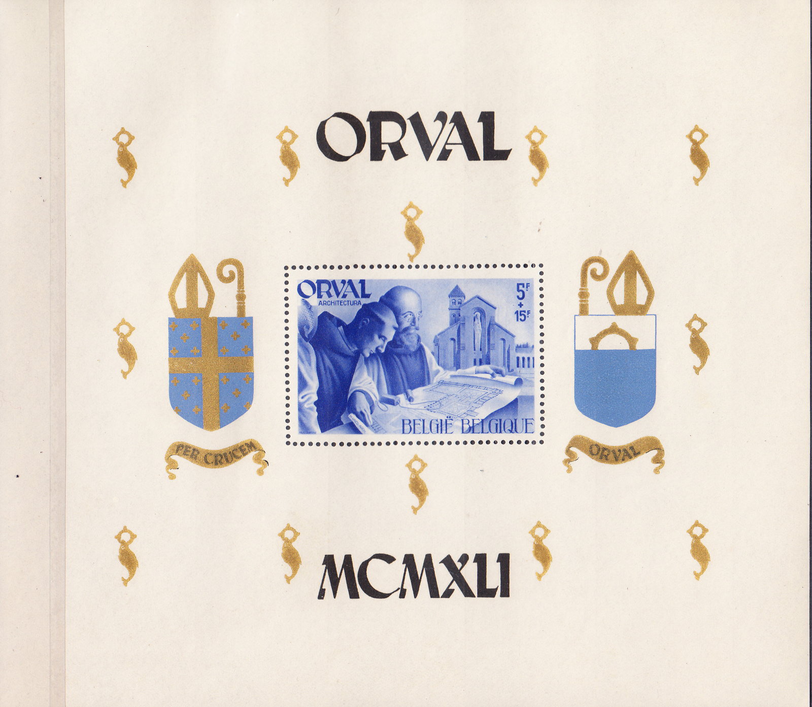 W BELGIUM B303 ORVAL ABBAYE RESTAURATION CAMPAIGN PERFORATED SOUVENIR SHEET