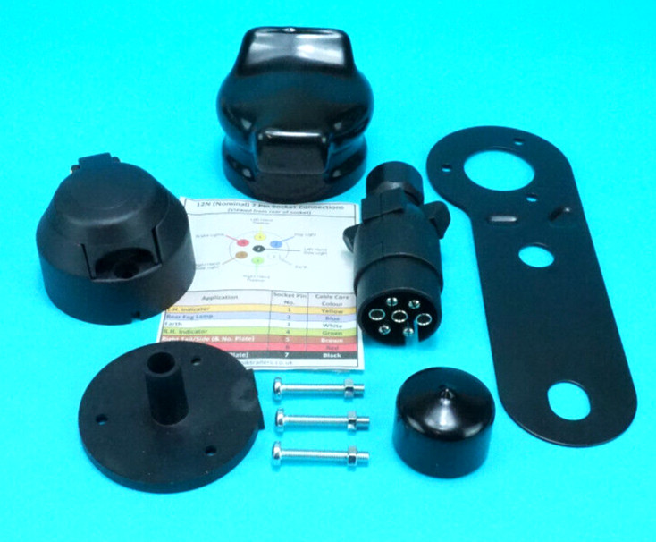 Premium Grade 7 Pin 12N Towing Plug & Socket with Bracket + Covers - Trailer