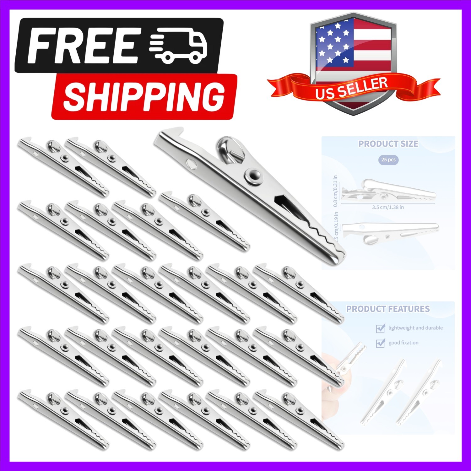 Compact 25 Pcs Metal Alligator Clips - Reliable Nickel Plated for Multiple Uses