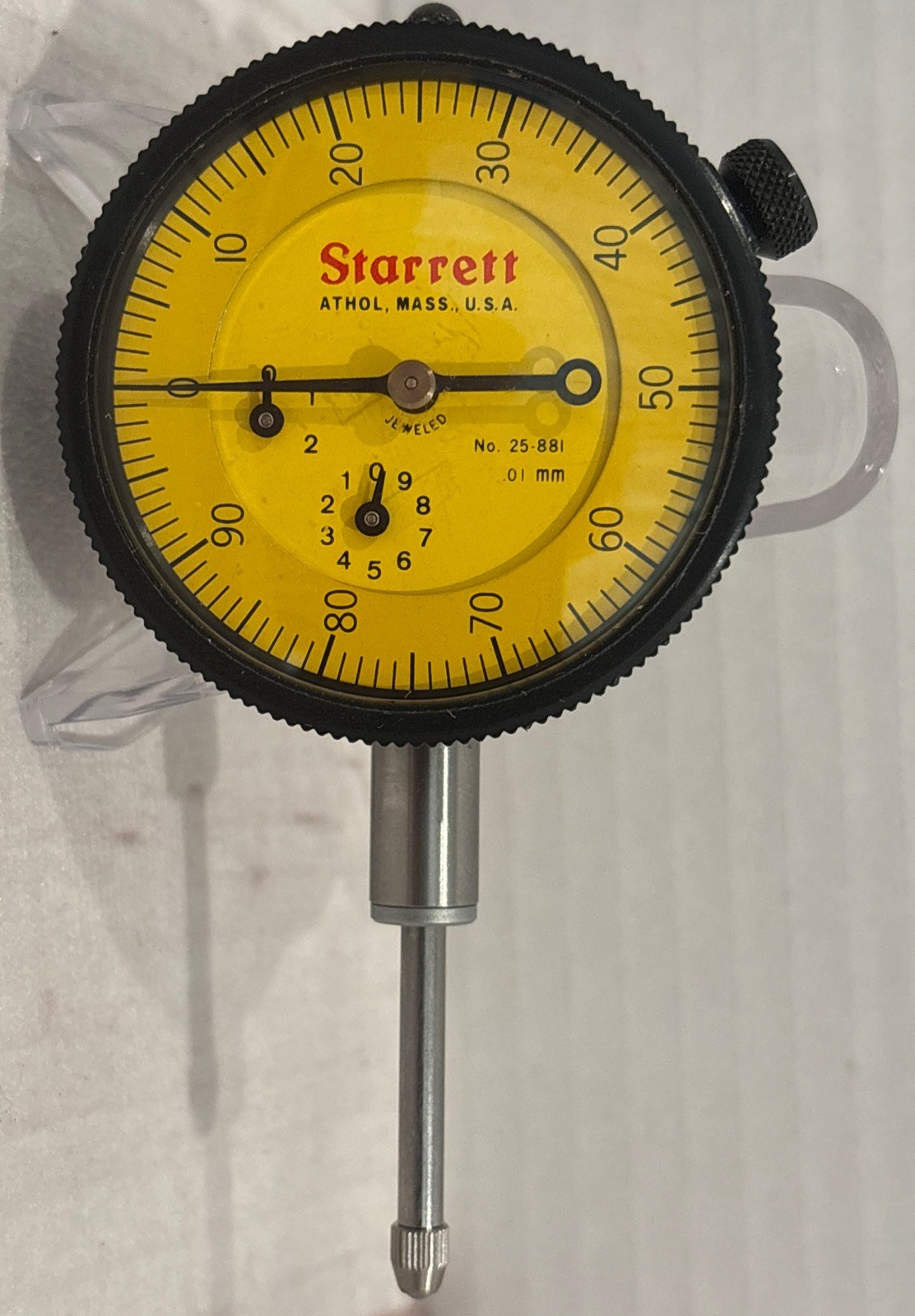 Starrett No. 25-881 Dial Indicator .01mm Graduation .025 Range Jeweled Machinist