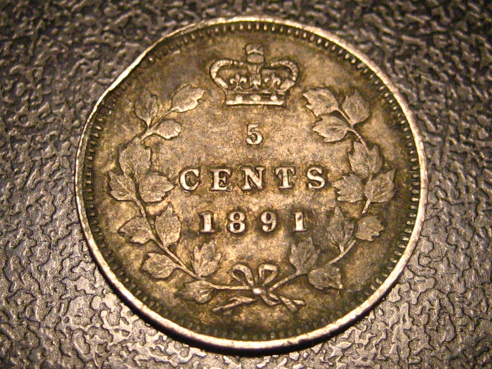 1891 Obverse 2 Canadian Five Cent 92% Silver Piece  #1 F/VF