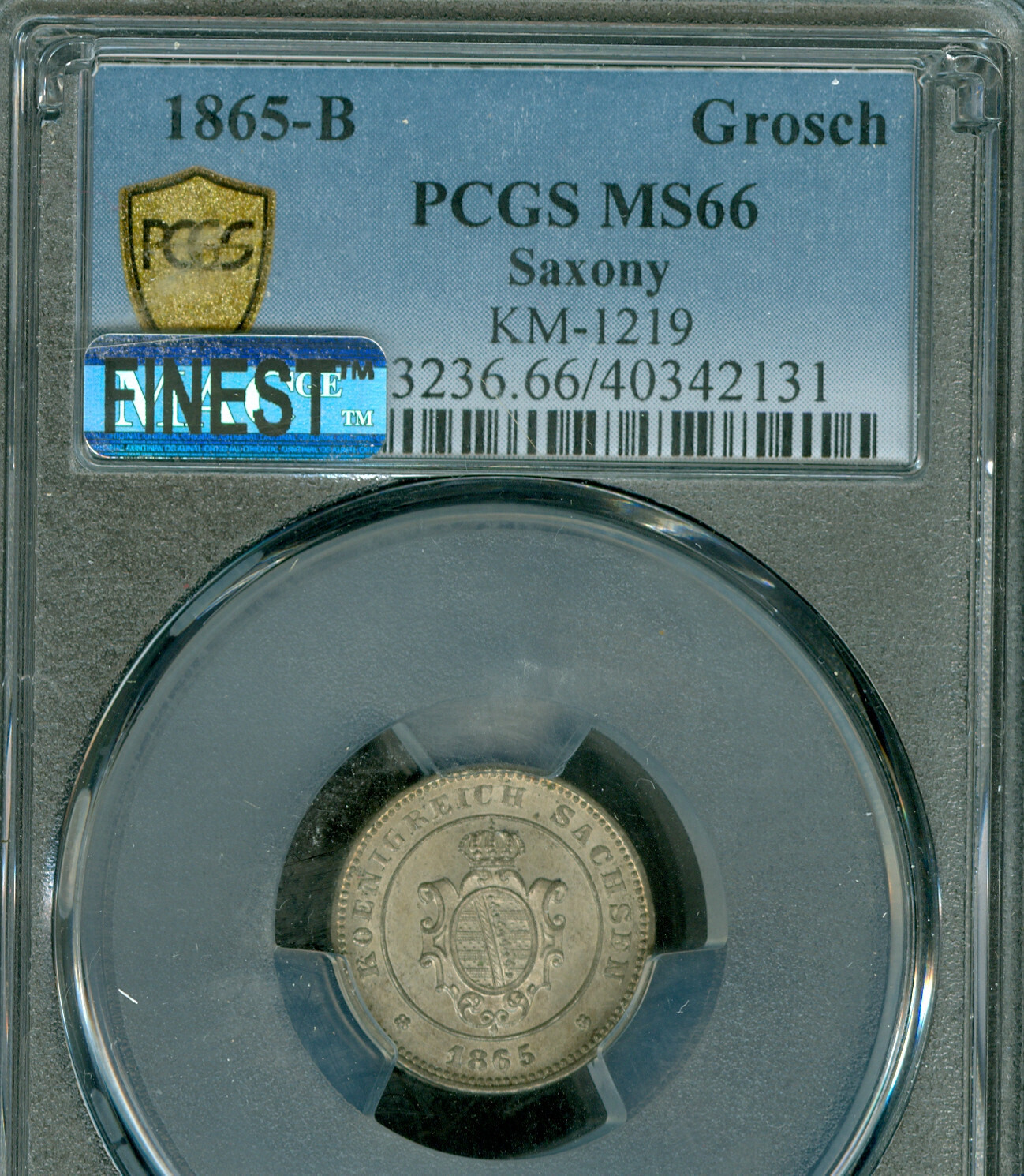 1865 B GERMANY SAXONY JOHANN Silver GROSCHEN PCGS MS66 MAC FINEST GRADE POP 2