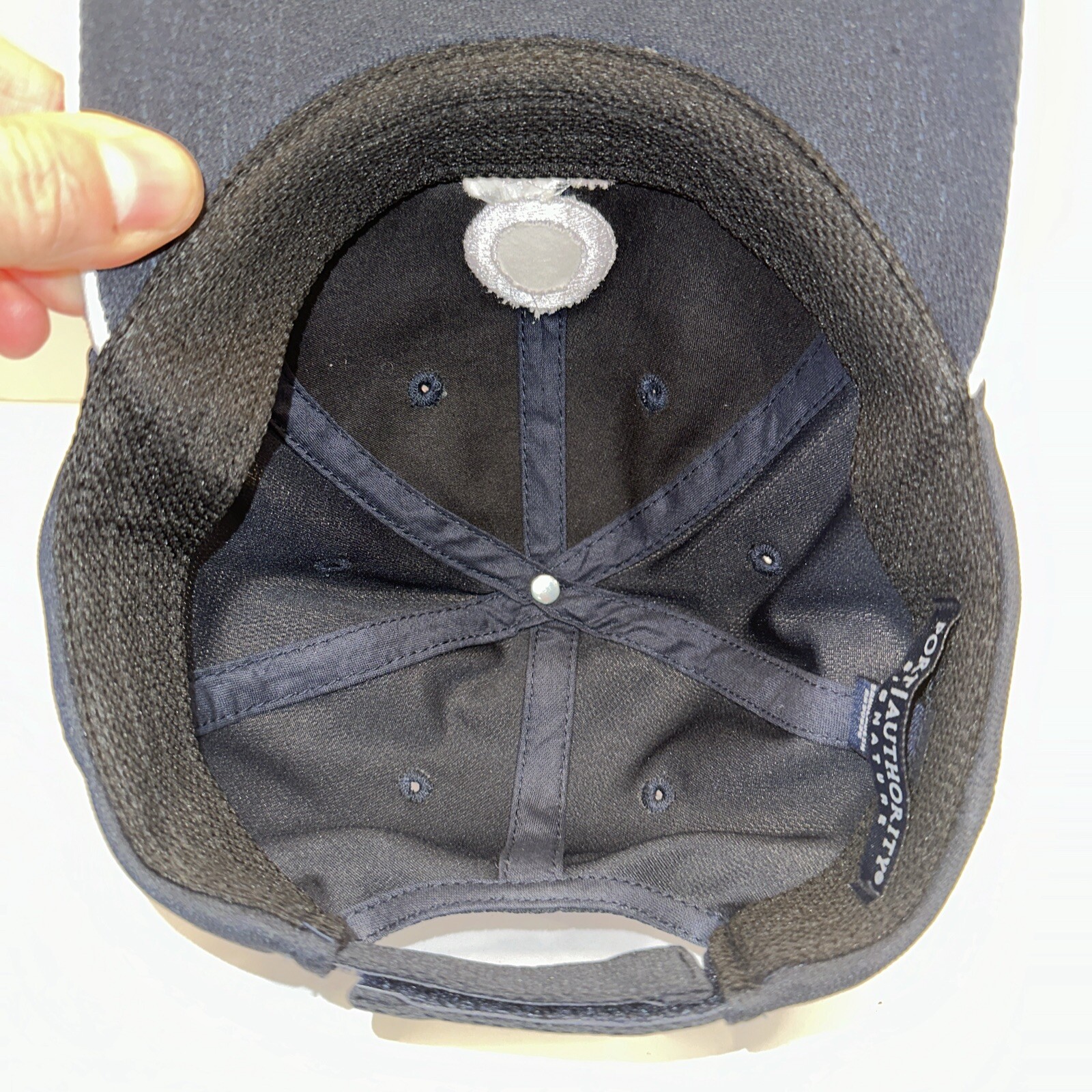 O Hub Black with White Logo Hat Cap White Bill Edge Hook Loop EUC