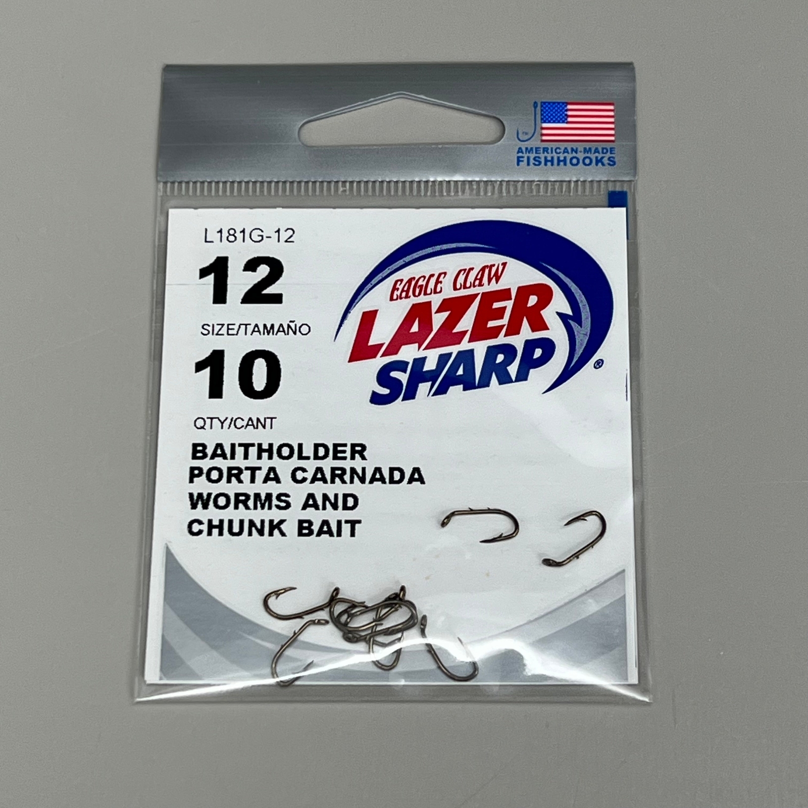 EAGLE CLAW (5 PACK) Lazer Sharp Down eye Baitholder Hook Bronze #12 10pc L181G-1
