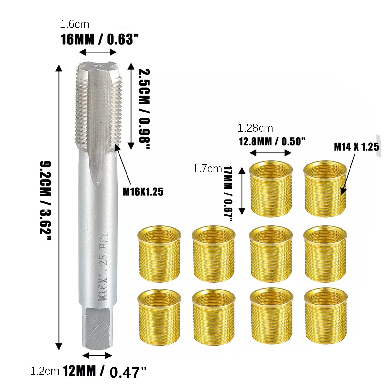 Universal Spark Plug Thread Repair Tools with Inner Inserts and Tap M14x1.25