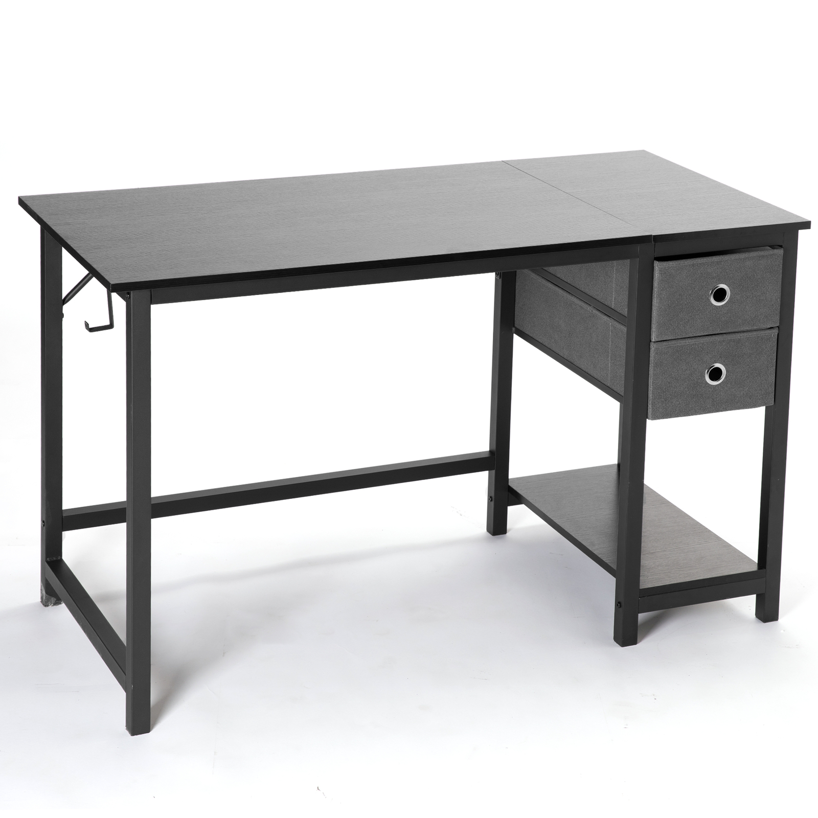 Office Computer Desk with 2-Tier Drawer Storage, Side Headphone Hook, Two Size