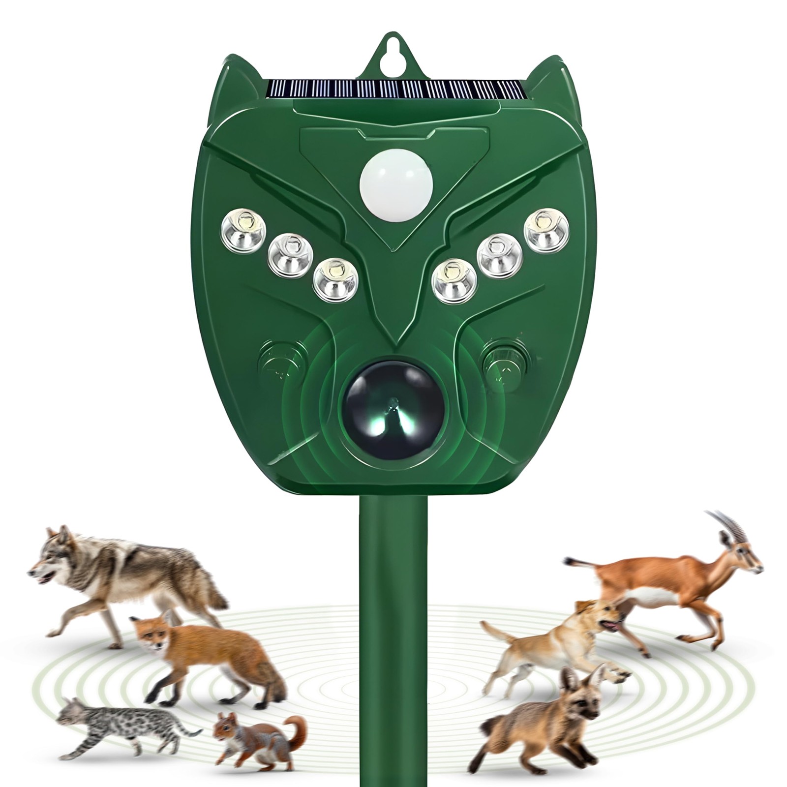 Solar Ultrasonic Animal Repellent Outdoor, Cat Deterrent for Yard with 6 LED ...