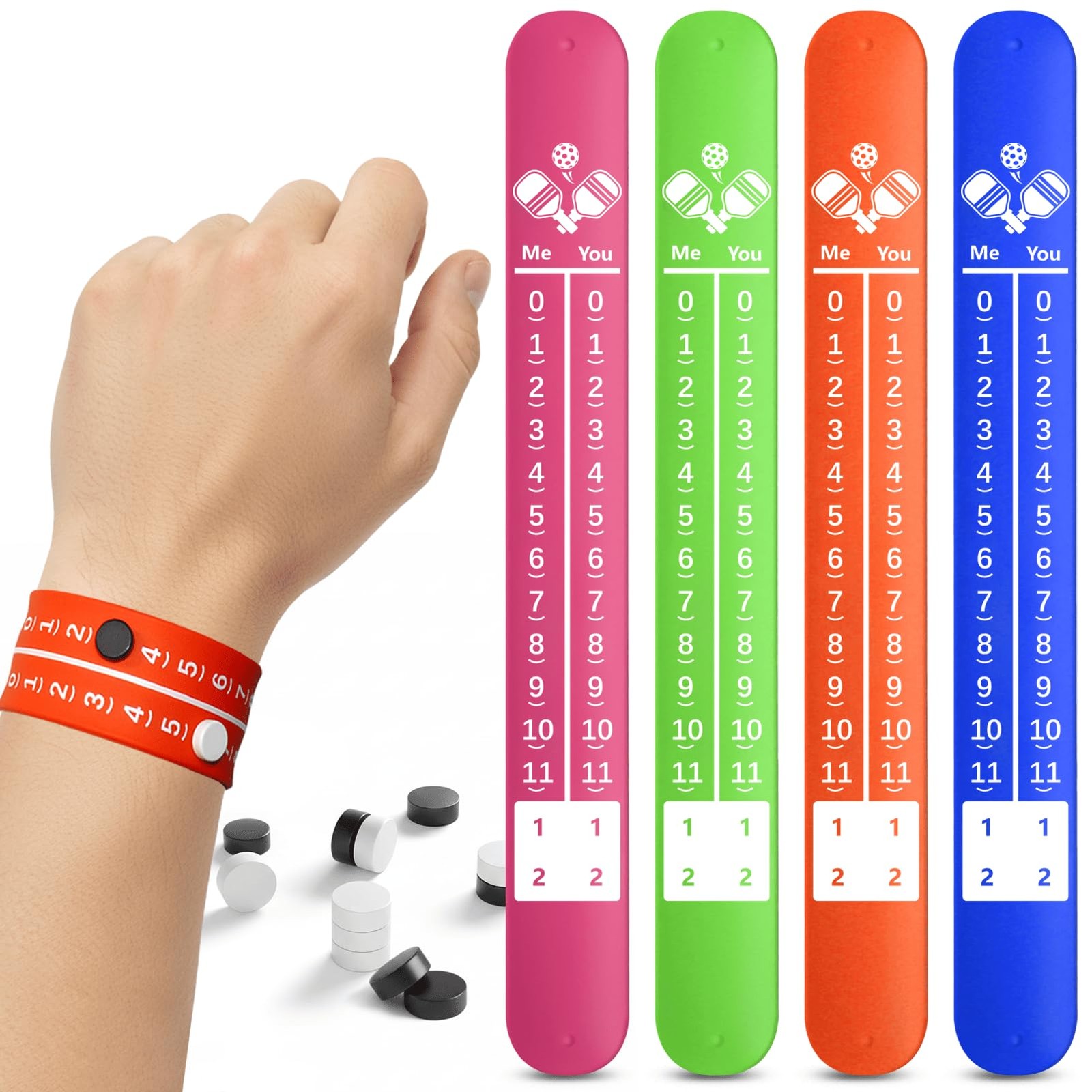Pickleball Score Keeper, 4 Portable 4 pack, Red, Blue, Orange, Green