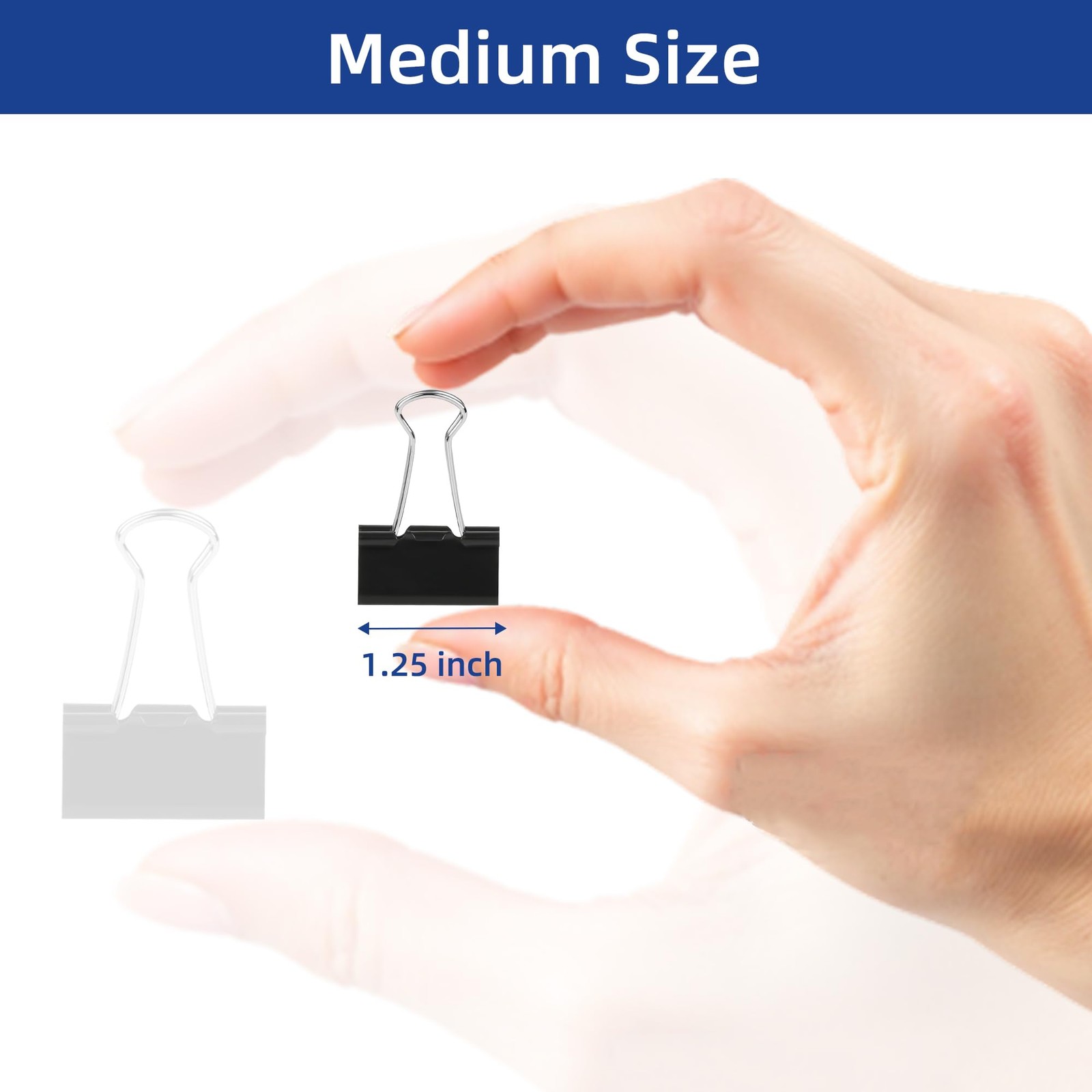 50Pcs Binder Clips Medium, Standard Medium 1-1/4 Inch, Black