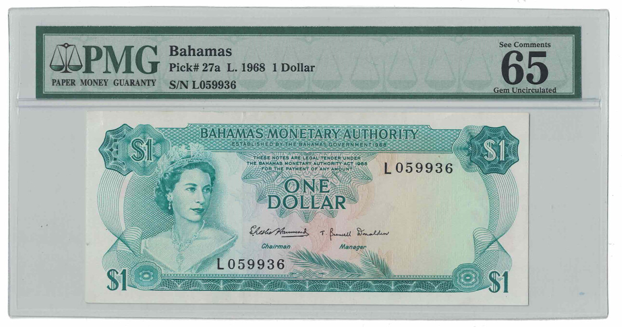 Bahamas - L.1968 One Dollar Banknote (PMG 65 EPQ) - Nice & Scarce!