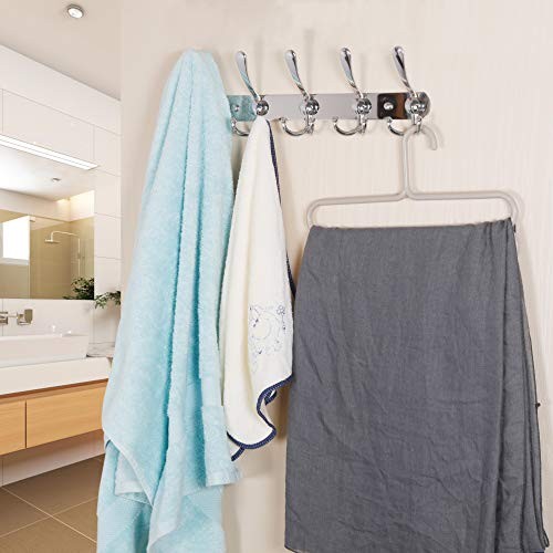 Wall Mounted Coat Rack - 5 Tri Hooks, Heavy Duty, 2 Pack Chrome Finish