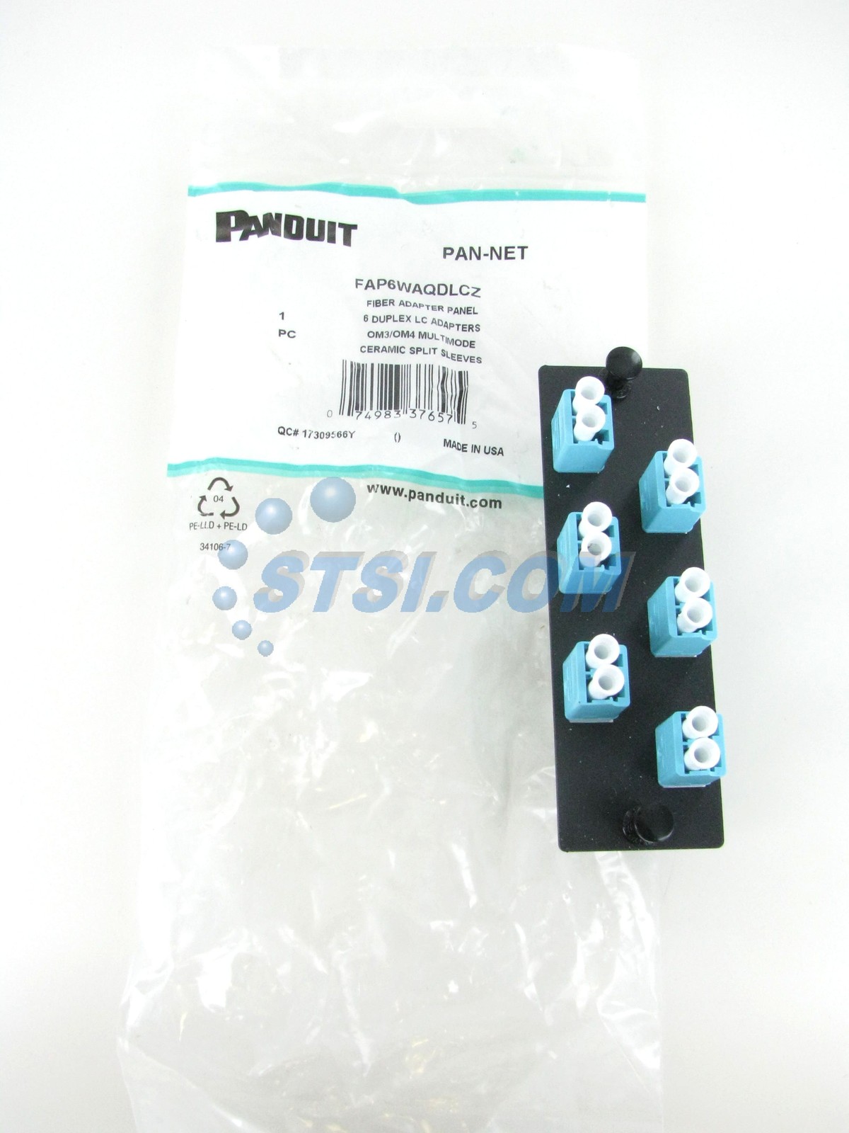 Panduit FAP6WAQDLCZ Fiber Panel w/6 LC 10Gig Duplex SM/MM Adapters Aqua ~STSI