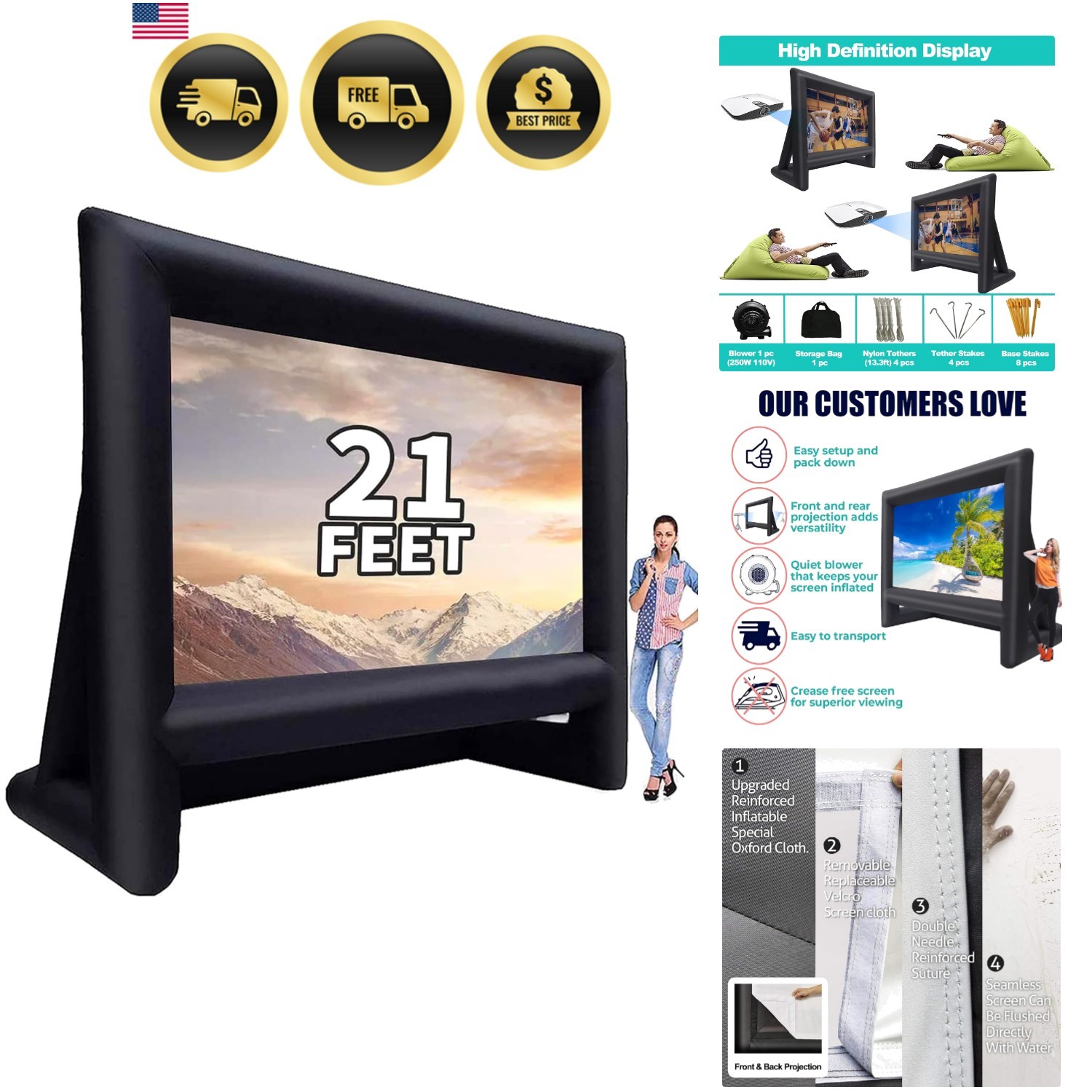 Inflatable Outdoor Projector Screen 13ft x 7.4ft Portable Blow Up Movie Screen