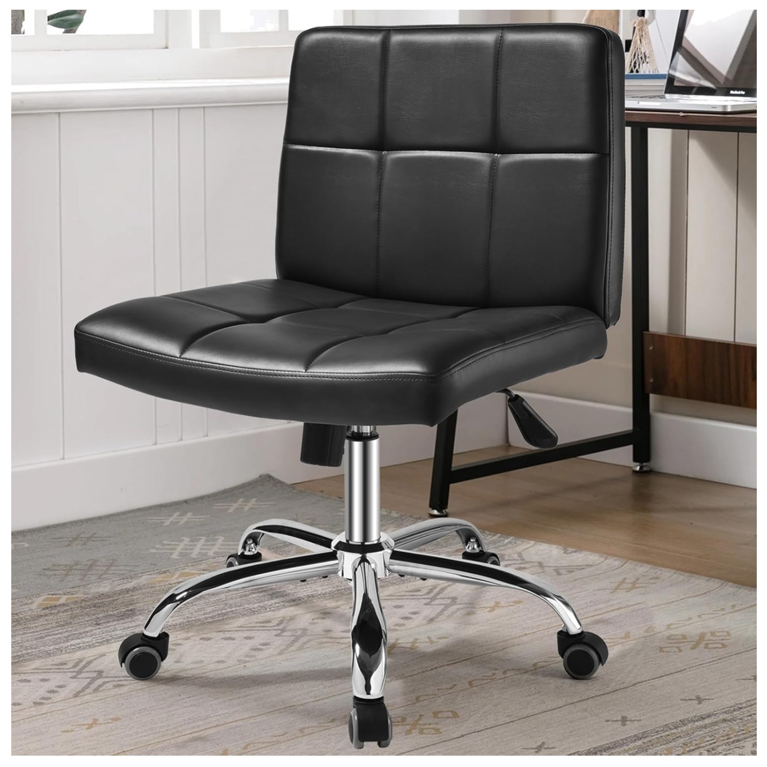 Modern Rolling Desk Chair with PU Leather – Space-Saving, Stylish & Comfortable