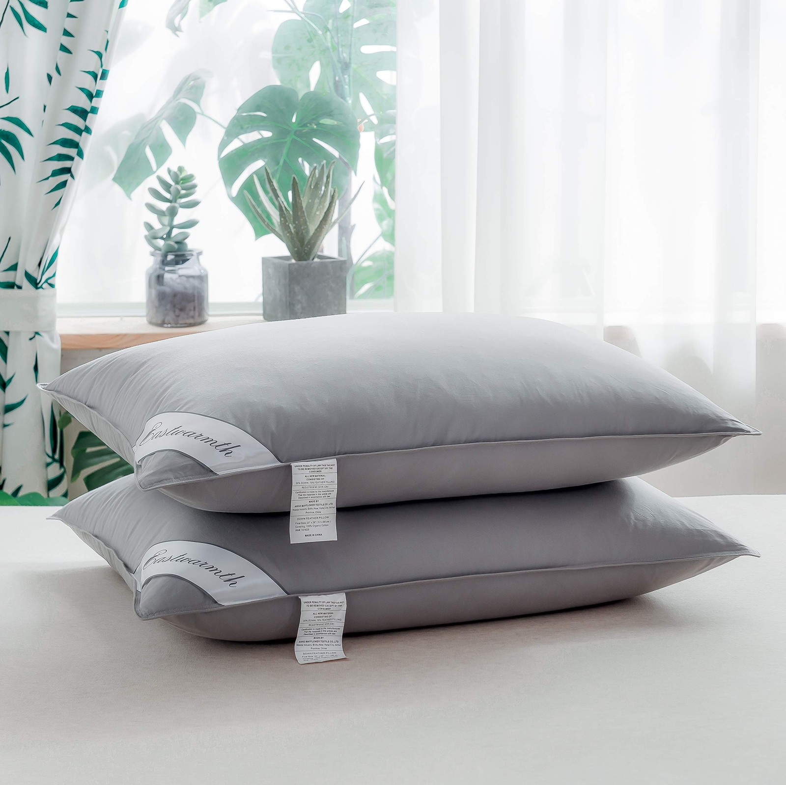 Eastwarmth Goose Down & Feather Pillows Soft Standard (Pack of 2), Grey