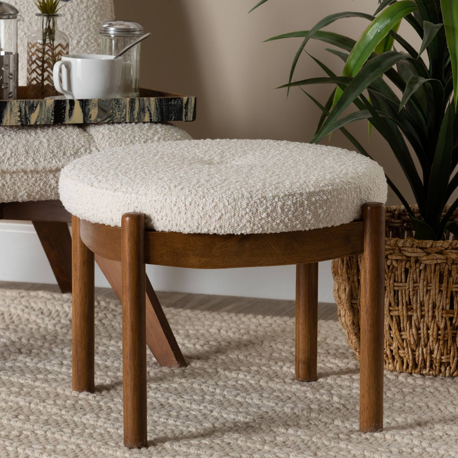 Baxton Studio Iliana Cream Tufted Fabric Ottoman Footstool