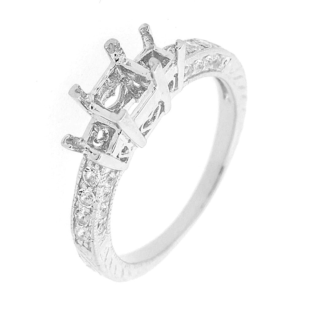 Sterling Silver Semi Mount Ring Setting Princess SQ 5x5 3x3mm White Topaz