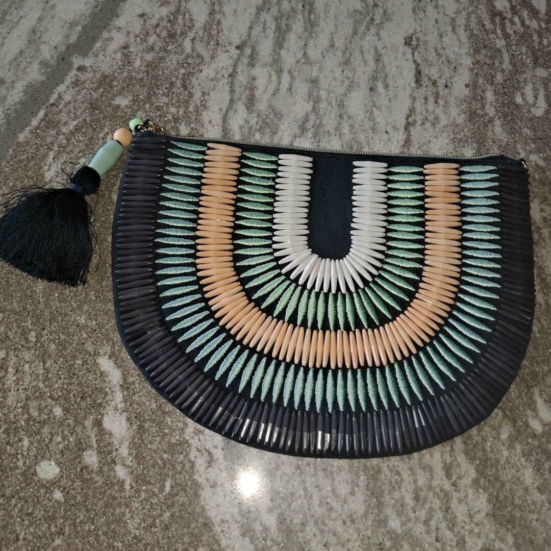 Stella & Dot Navy Beaded Semi Circle Clutch $69 retail MINT FREE SHIPPING!