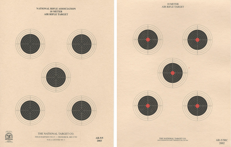 AR-5/5 10 Meter Air Rifle Target, Red Center or NRA Official Black, on Tagboard