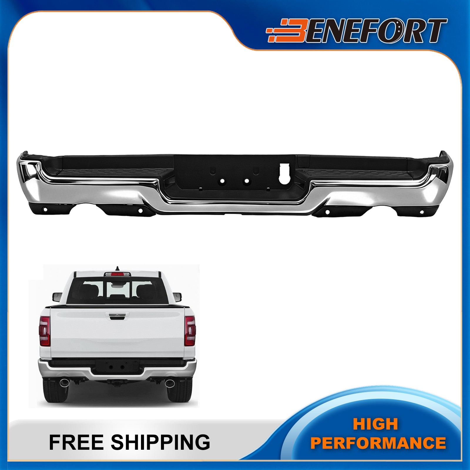 Fits 2019-2024 Ram 1500 Rear Step Bumper Assembly W/ Sensor Holes & Dual Exhaust