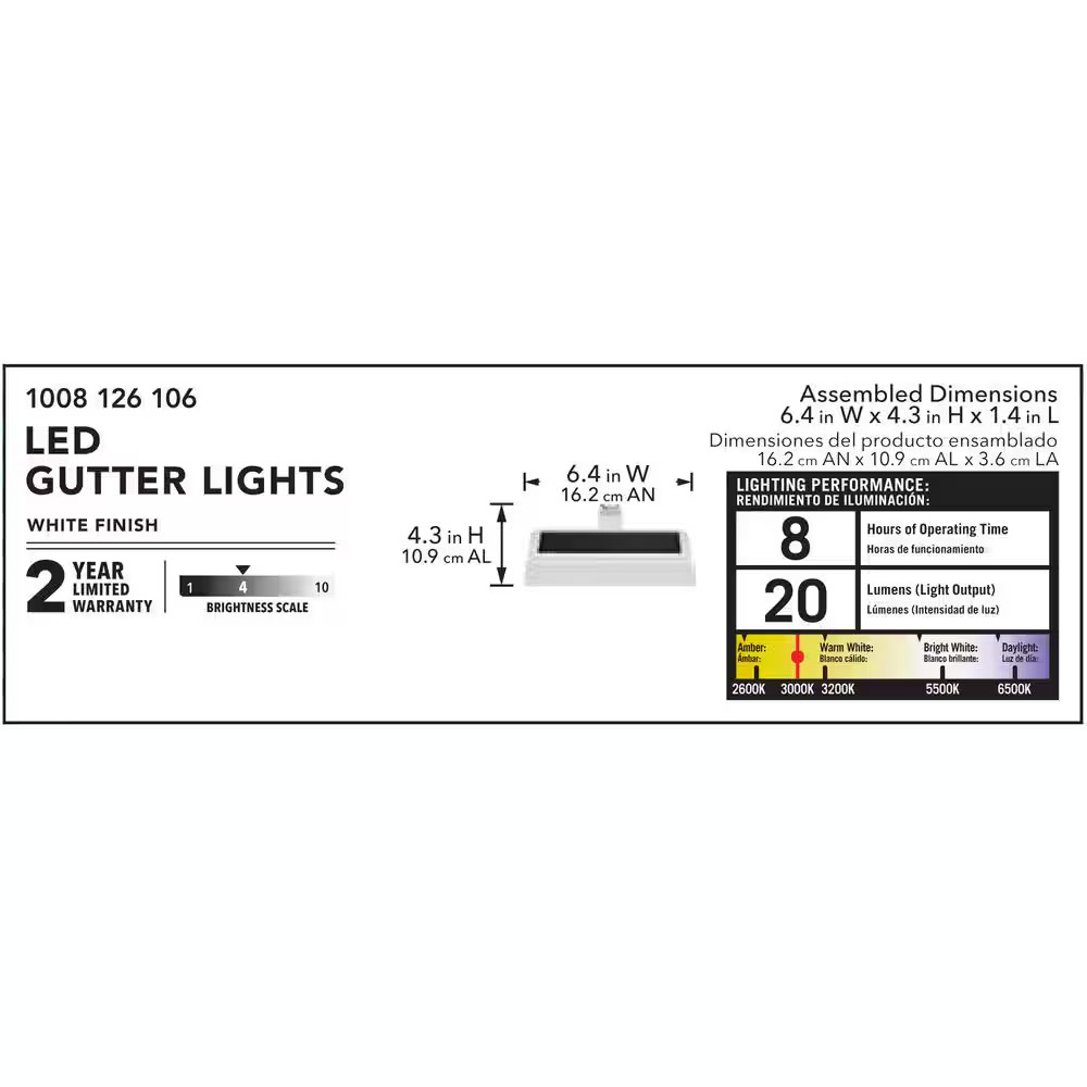 Solar Gutter Lights Outdoor LED Floodlight 2 Pack Weather Resistant Auto On Off