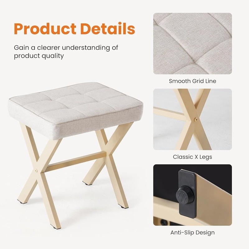 Multi-Functional Linen Ottoman Stool Compact Foot Rest Vanity Chair Home New