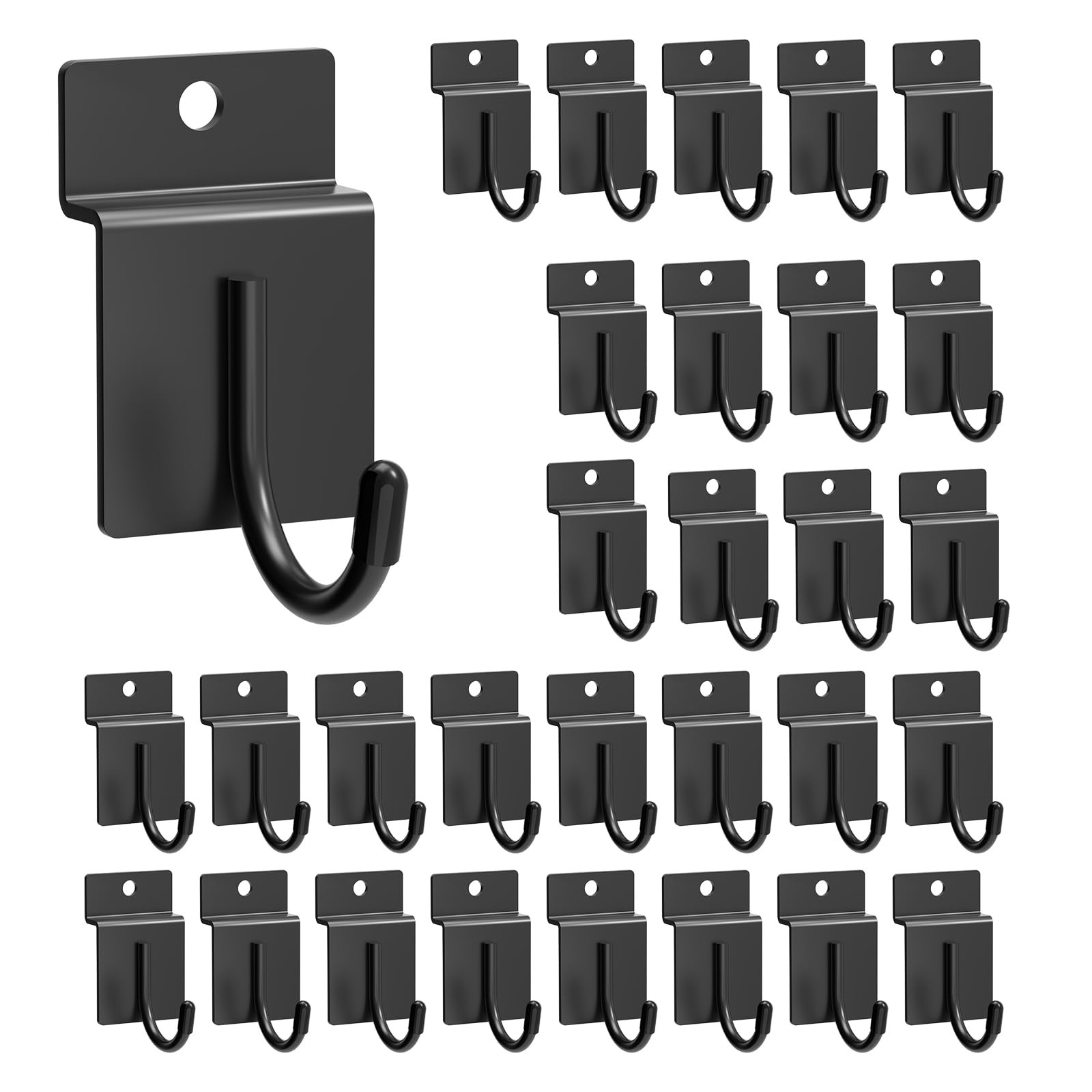 30 PCS J Shaped Slatwall Hooks Display Hangers Garage Shop Home Office Black