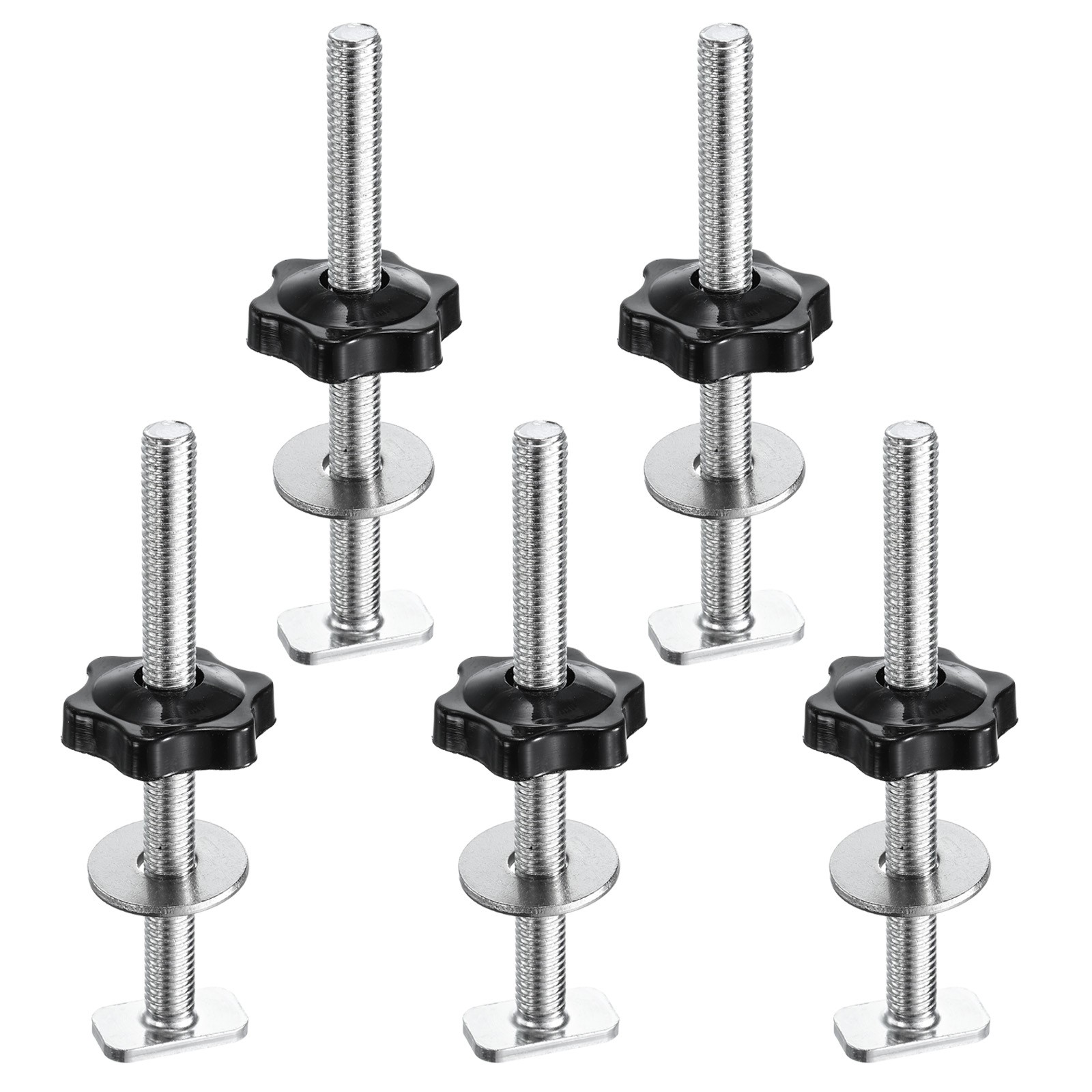 5Set M8x100mm T Track Bolts Knob Kit 32mm Hex Hand Nut with Washer Black