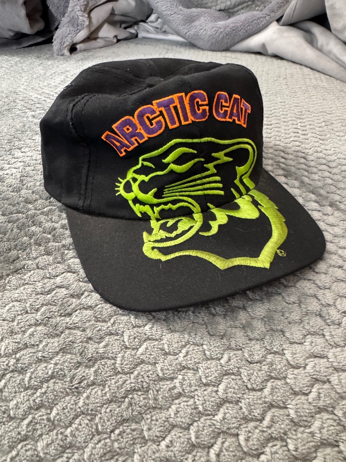 Arctic Cat Black Snapback Hat with Neon Green Panther Design Vintage
