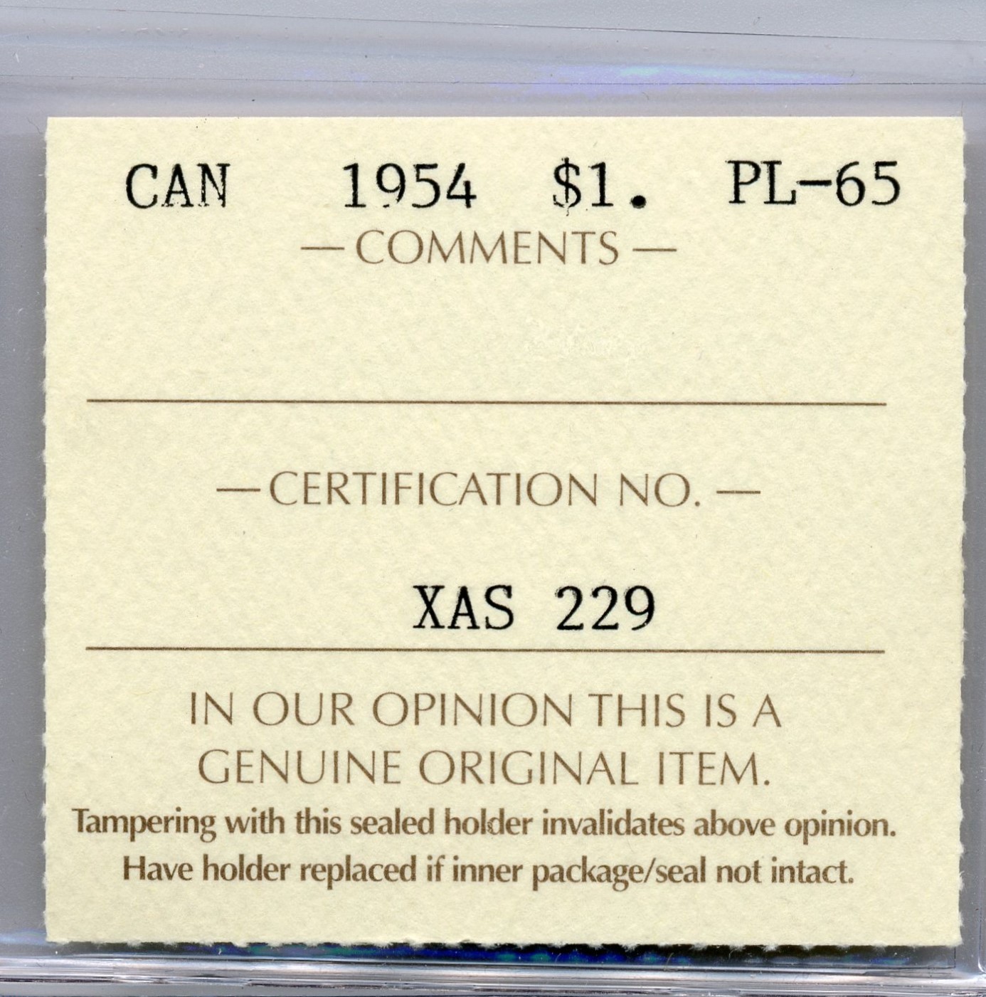 1954 Canada $1, Elizabeth II - Proof-Like, ICCS PL65