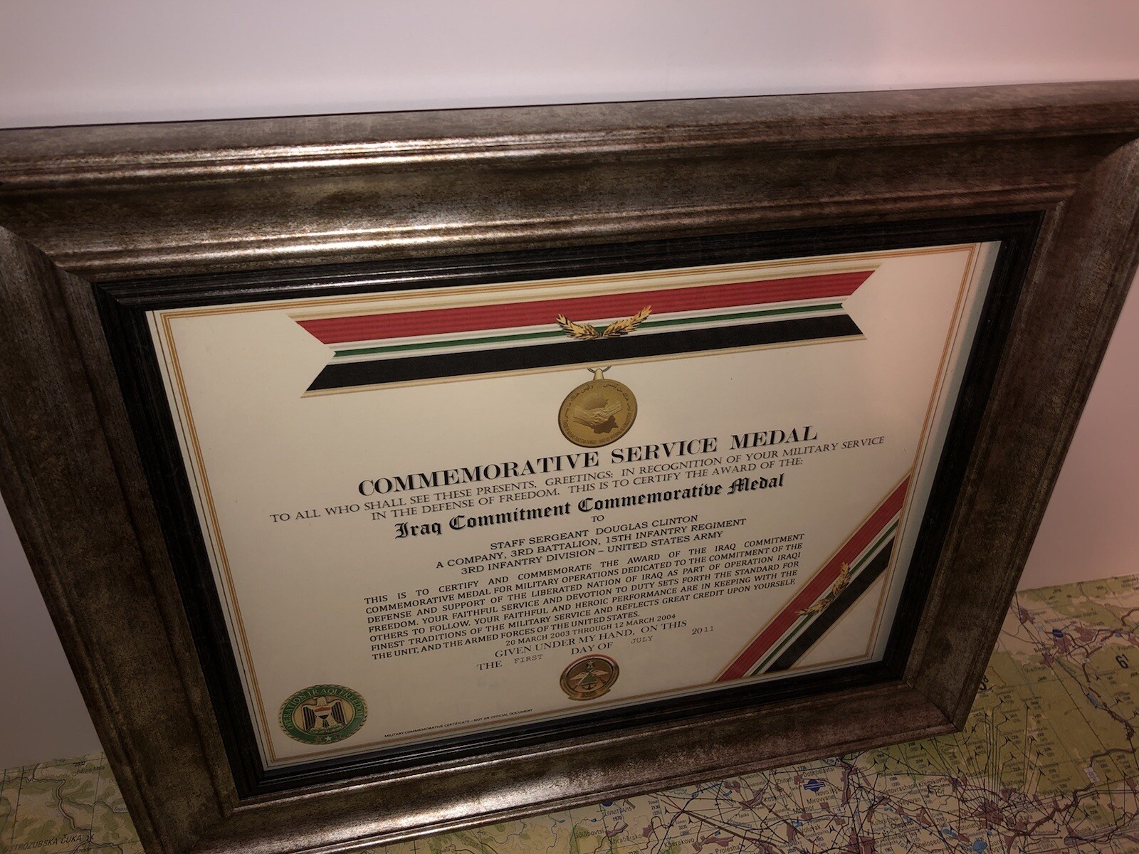 IRAQ COMMITMENT COMMEMORATIVE MEDAL CERTIFICATE ~ Type 1