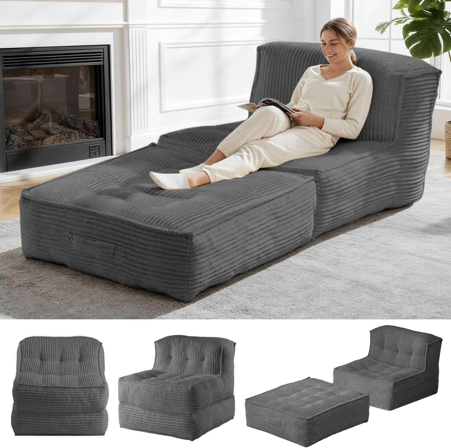 5-in-1 Convertible Sofa Bed with Handles, Non-Slip Base & Premium Foam