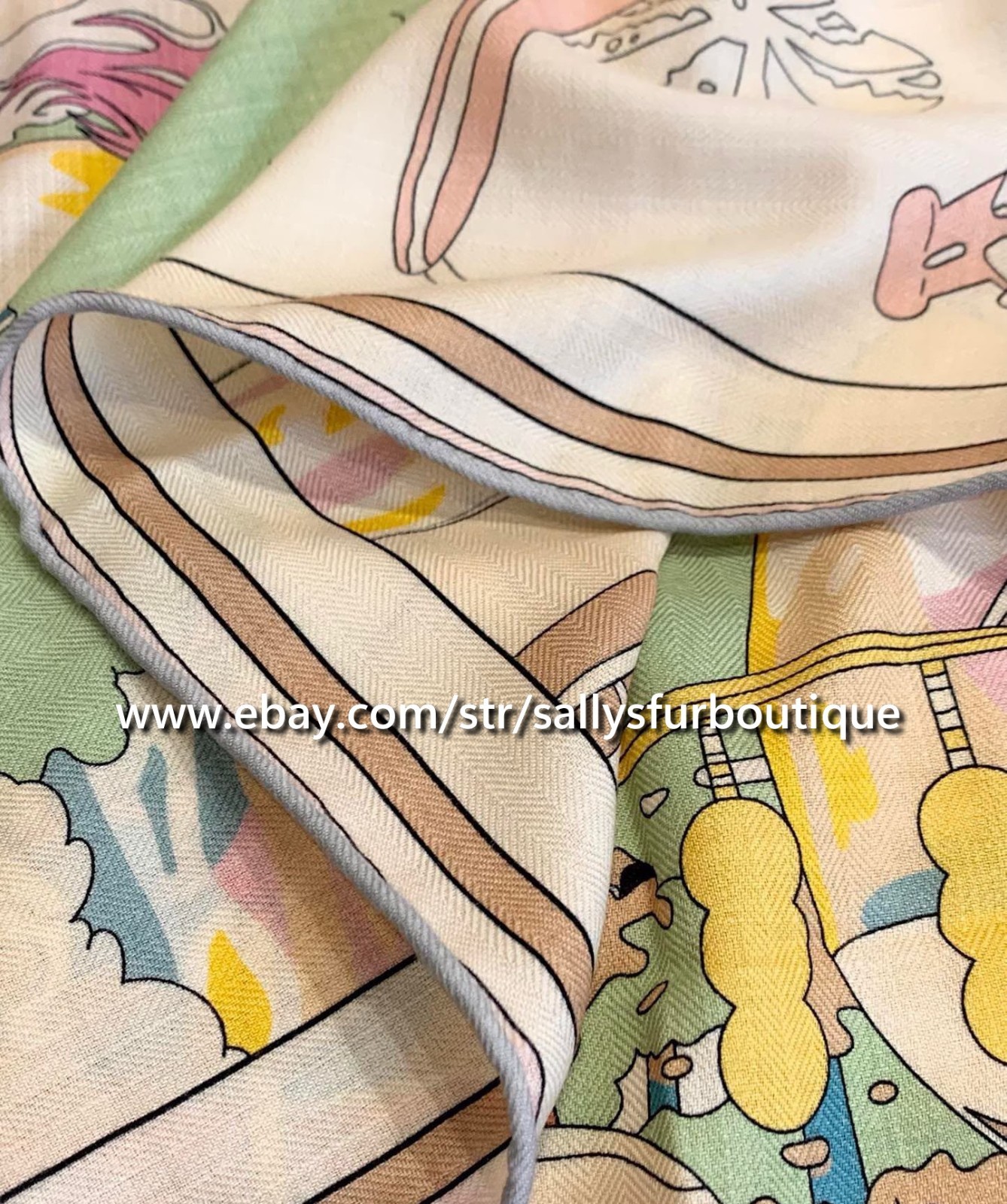 Sallys 70% Cashmere 30% Silk Wrap Scarf Horse Plane Print Double Face Shawl 53"