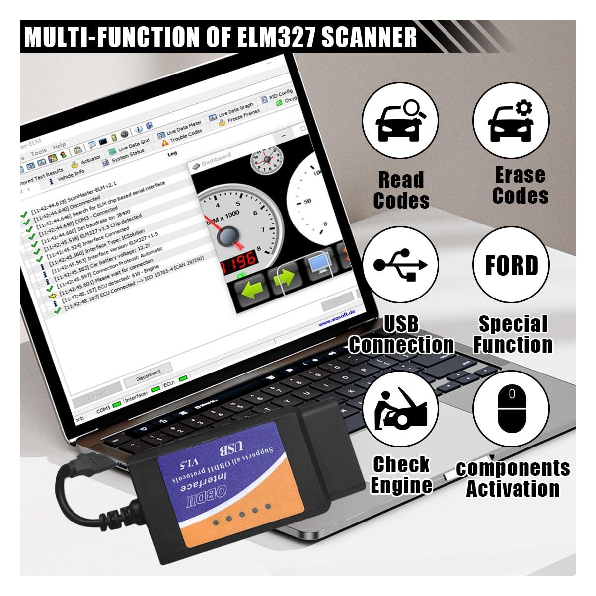 ELM327 OBD2 Scanner Diagnostic Tool USB Adapter Car OBDII Scan Tool Code Reader