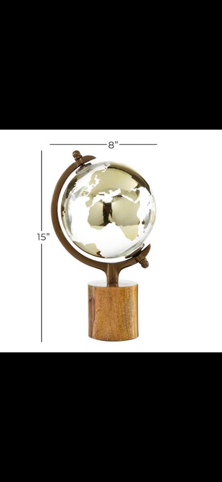 15 in. Gold Wood Decorative Globe with Brown Base