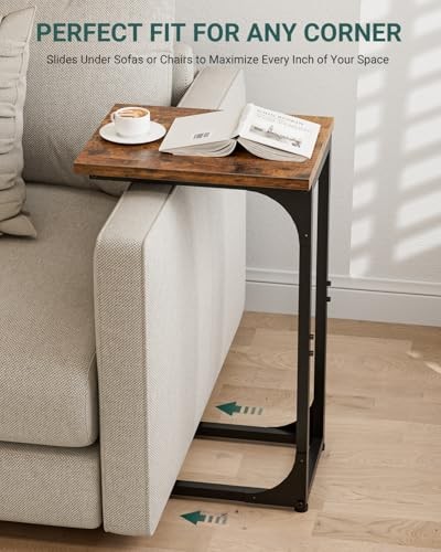 C-Shaped Side Table for 11.8" Width 1-Pack Rustic Brown Without Power Outlets