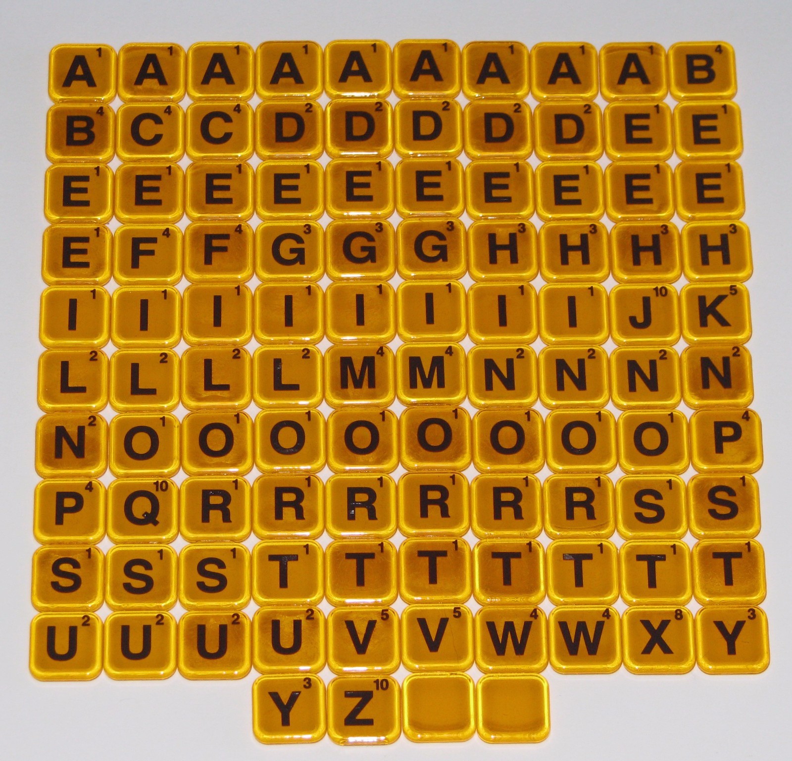 Word Game Parts 104 Letter Tiles orange yellow clear plastic jewelry art crafts