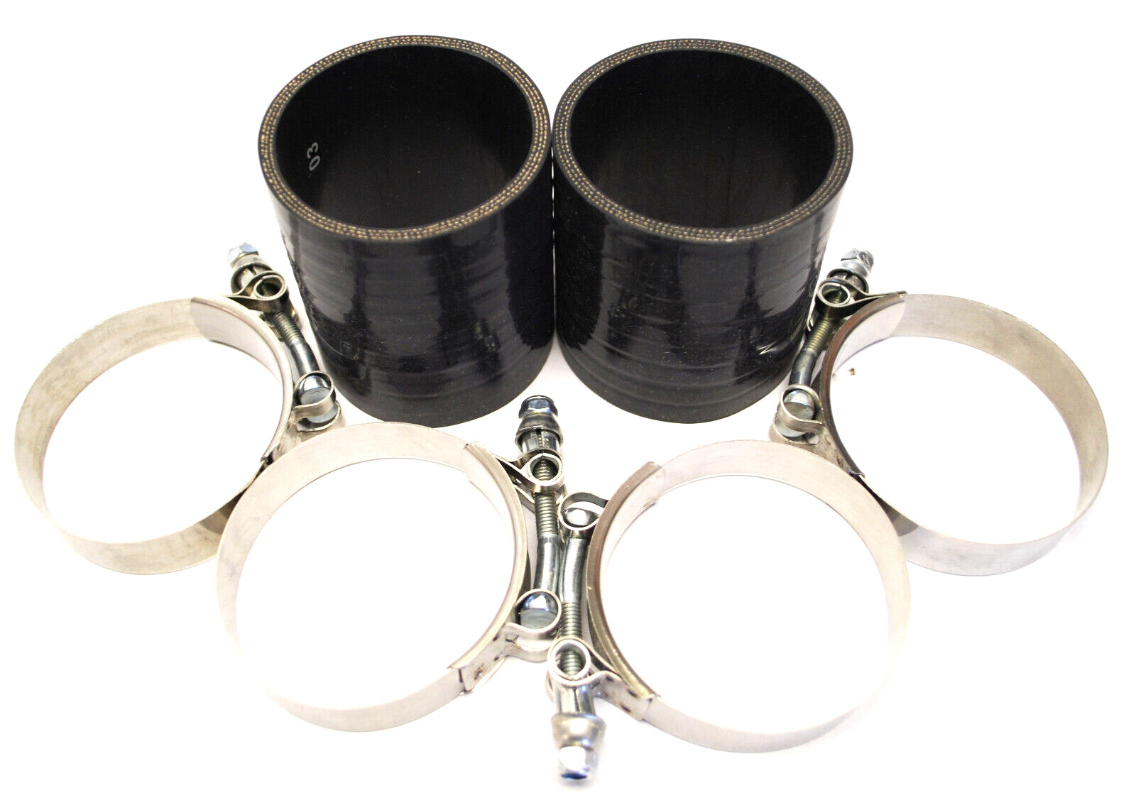 Universal 4PLY 2x BLACK Straight 2.5"-2.5"ID Silicone+ 4xSS T-clamp COMBO