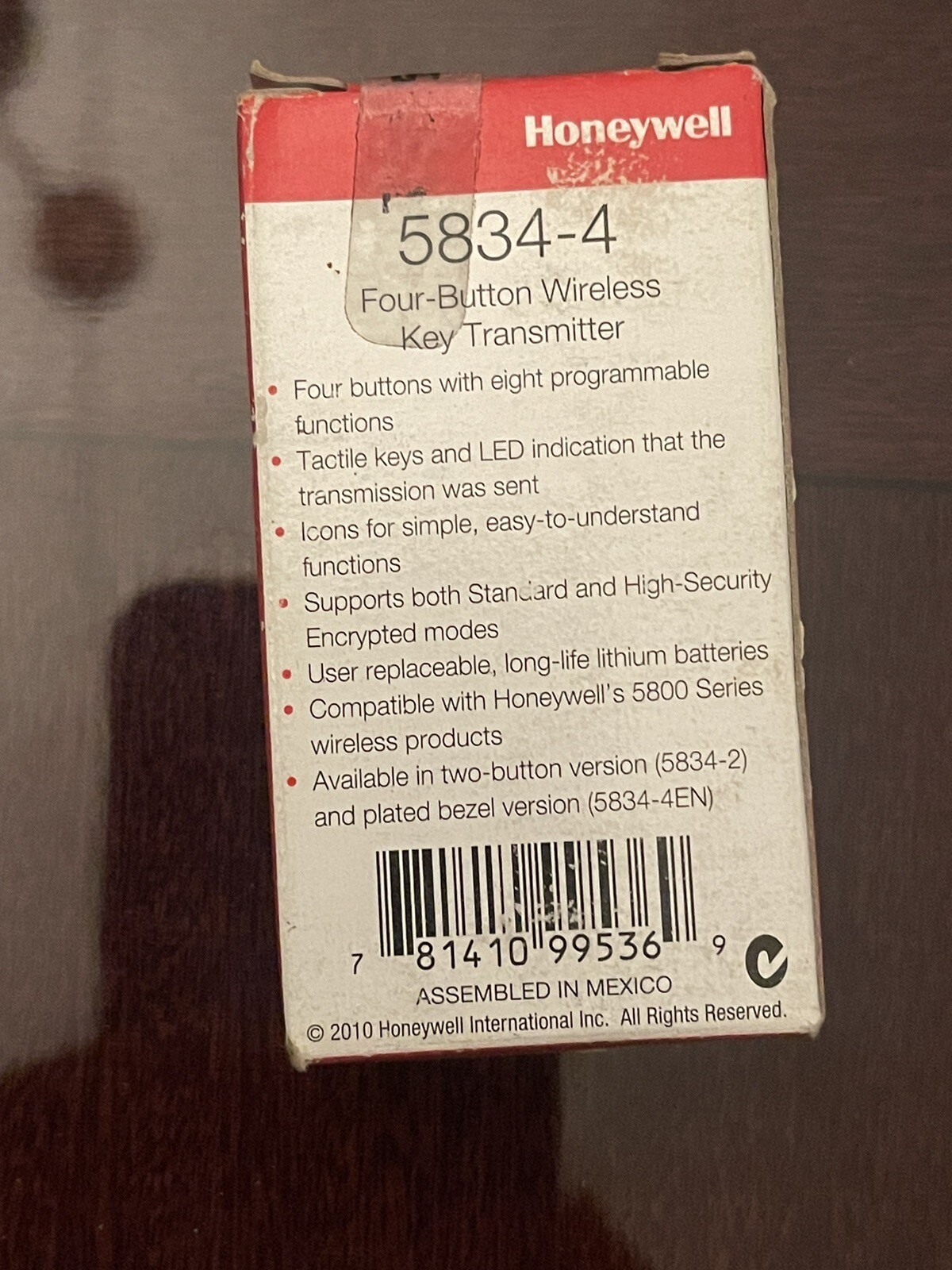 Honeywell 5834-4 4 Button Remote Control - Black