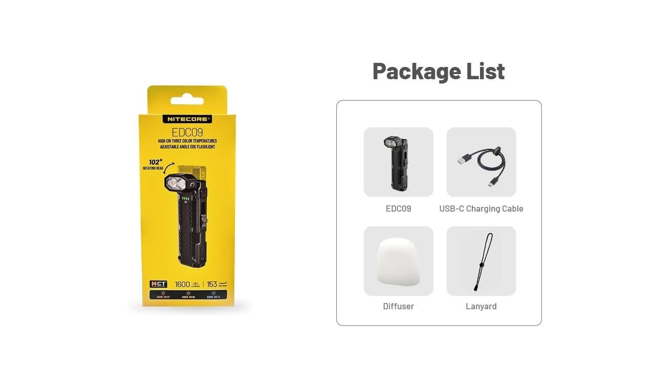 Nitecore EDC09 EDC Flashlight High CRI Three Color Temperatures Adjustable Angle