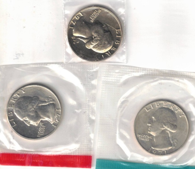 1971-S San Francisco 25 Cent Proof with Brilliant Uncirculated P+D 3 Coins!