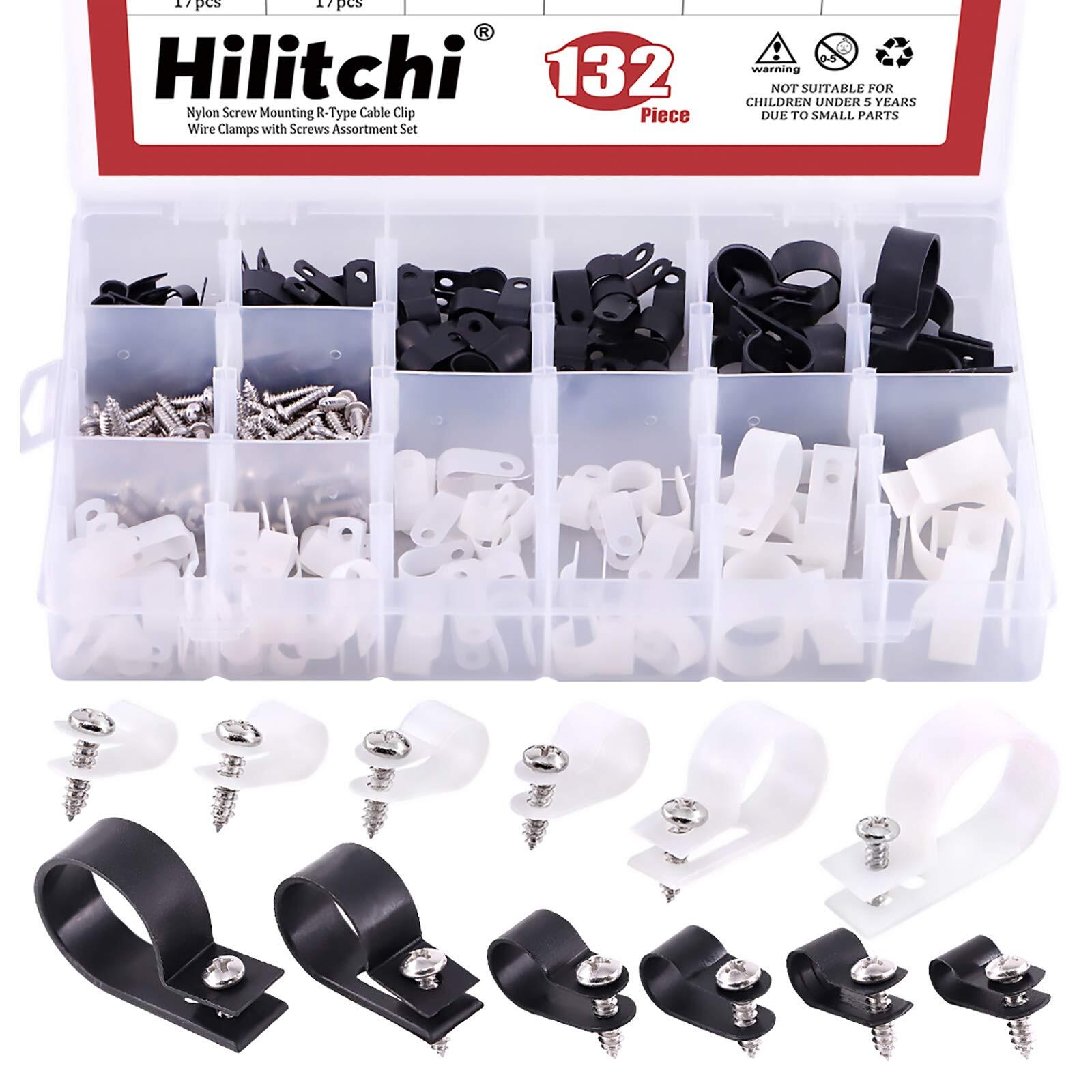 132 Pcs 6 Sizes Black And White Plastic Cable Clamp R Type Screw Mounting Cord F